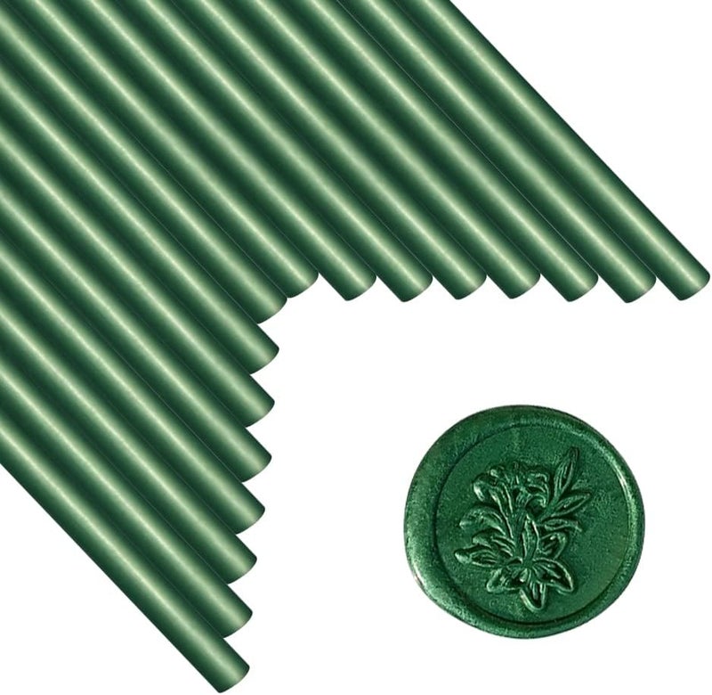ANBOSE Wax Seal Sticks, 16 Pieces Glue Gun Sealing Wax Sticks for Wax Seal Stamp, Pine Green Wax Seal Stick for 0.44 Inch Glue Gun, for Wedding Invitations, Cards, Envelopes - Image 1